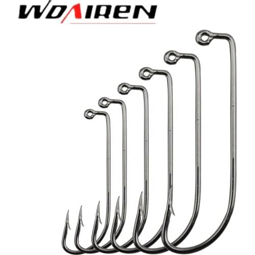 20Pcs/lot Carbon Steel Crank Hooks Worm 6 Size Soft Bait Fish Long Jigging Hook Fishhooks Fishing Tackle with Storage WD-065