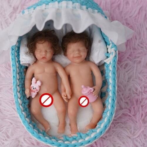 ADFO Reborn Baby Boy Doll 6 Inches Twins A Soft Silicone Full Body Toddler Mini Doll Washable Antistress Fidget Toys Xmas Gift
