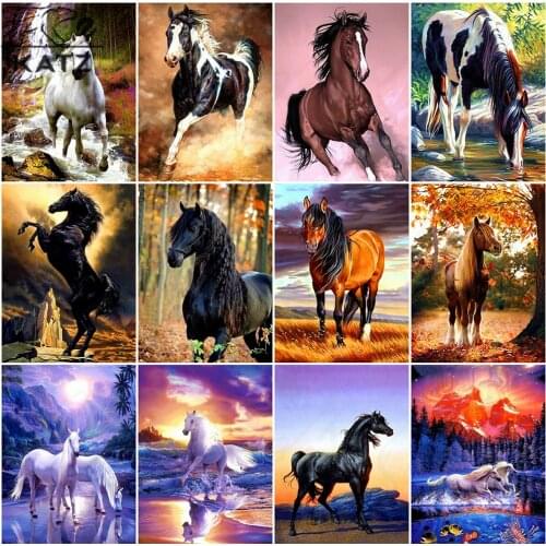 Horse Diamond Mosaic Art Gift Diy Animal Diamond Painting Sunset Scenery Embroidery Crossing Cross Stitch Home Decoration