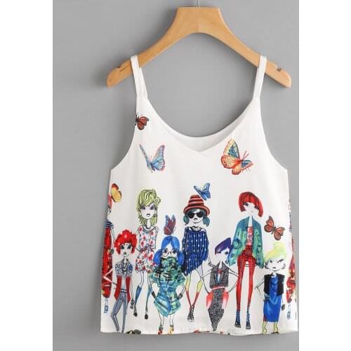 Tank Top Womens Cartoon Print Vest Casual Top Sleeveless Tank Sport Pullover Loose Top Camisetas Mujer Tirantes Women Tank Top