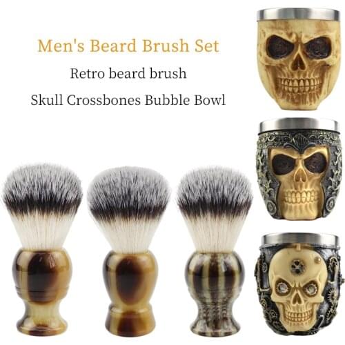 High quality resin beard care set mens facial shaving brush skull soap bowl professional salon beard cleaning tool