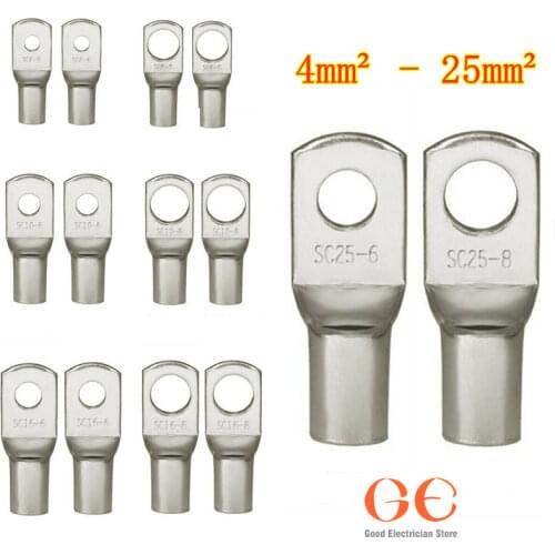 100/50/25/10PCS 4-25mm Assortment Tinned Copper Lugs Ring Crimp Terminals Battery Wire Welding Cable Connectors Kit