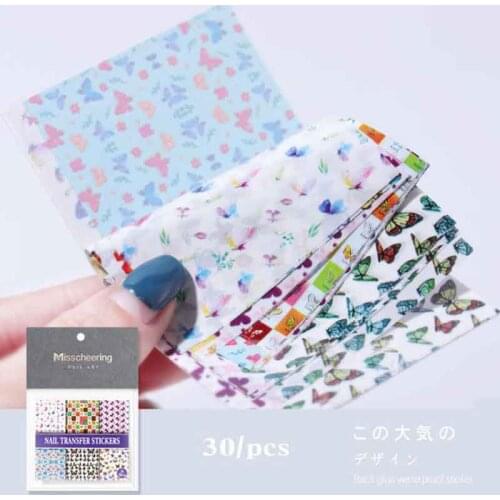 30pcsTransfer Nail Foils Lace Marble Flower Butterfly Scenery Sky Partterns Nail Art Transfer Sticker Slide Nail Decals 3D