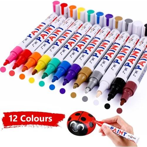 12 colors Waterproof Car Tyre Tire Tread CD Metal Permanent Paint Marker Graffti Oily Marker Macador Caneta Stationery