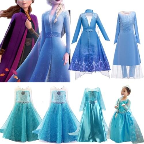 Girls 2 Princess Dress Kids Halloween Cosplay Party Disguise Children Christmas Clothes Dress Up Costume