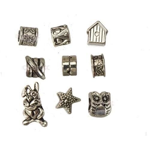 Charms beads cords bracelets diy customize bangles starfish owl rabbit house retro silver alloy jewelry company & findings 35pcs