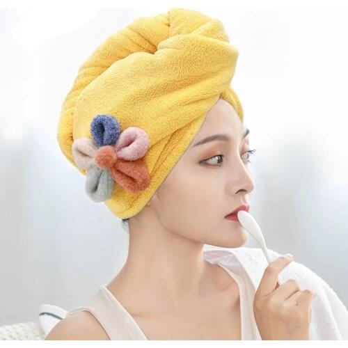 Dry Hair Towel with 5 Color Flower Shower Cap Super Absorbent Quick-drying Hair Cap Bath Accessories for Women Lady Coral Velvet