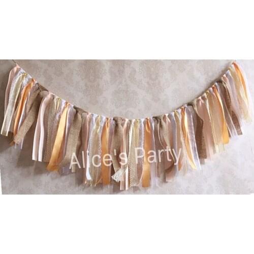 Romantic rag tie banner Burlap tassels garland Ribbon Lace Bunting Wedding Party Decorations Home hanging Bridal Shower supplies