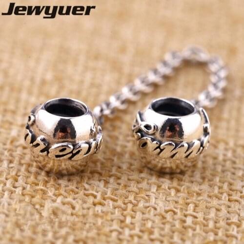 New Fine jewelry sterling-silver-jewelry silver charms Silver Safety Chain Family Ties fit charm bracelet bangle DIy beads SF008