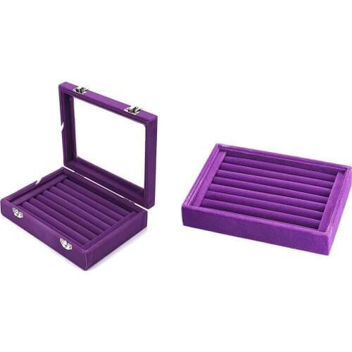 SZanbana Velvet 7 Slots Jewelry Storage Box Rings Earrings Tray Showcase Display Insert Case Holder Organizer Stand-Purple
