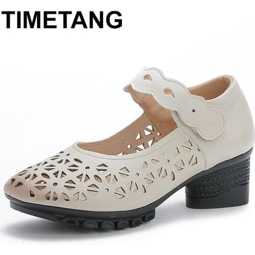 TIMETANG Retro Pumps Women Shoes Genuine Leather Buckle Mary Jane Shoes Heels Summer Vintage Party Wedding Ladies Shoes E838