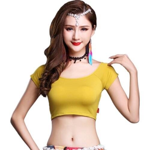 Cheap Women Belly Dance Clothes Upper Tops Modal Bodysuit Round Neck Girls Bellydance Top Class Wear