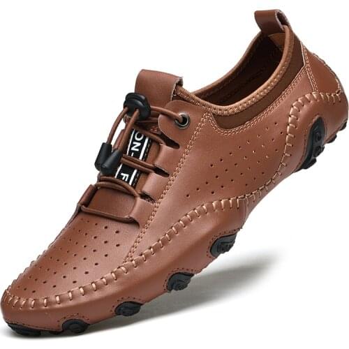 Brand Mens Shoes Summer Genuine Leather Mens Casual Shoes Breathable Lightweight Luxury Outdoor Sneakers Loafers Men Moccasins