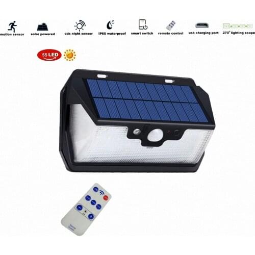 55 leds Solar Light remote control radar solar lamp outdoor adjust IP65 Outdoor Garden Yard Emergency Security garge usb street
