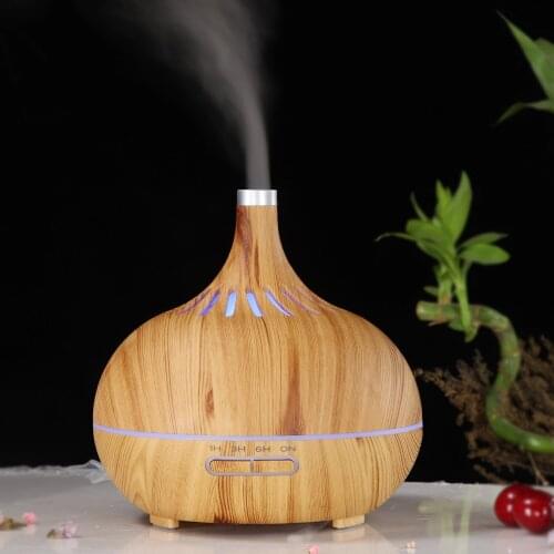 400ml Remote Control Ultrasonic Hollow Wood Grain Air Humidifier Aromatherapy Essential Oil Diffuser With 7 Color Night Lights