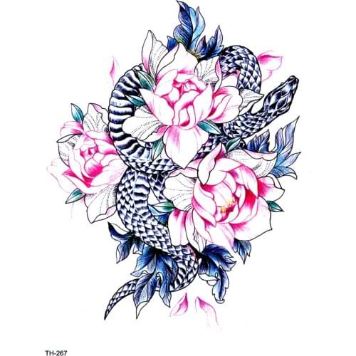 Snake And Flower Waterproof Temporary Tattoo Sticker Body Art Sticker Tatoo Men Tattoo sleeve Tatuajes Temporales Cheap Stuff