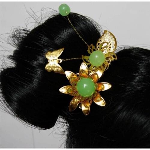 [wamami] 699# Ooak Butterfly&Green Bead Chinese Ancient Hairpin 1/4 MSD AOD BJD Dollfie