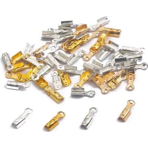 50 pieces/batch 8x3mm iron clip leather rope closed chain end buckle cup for jewelry necklace bracelet connector accessory