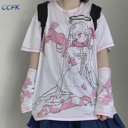 Summer Harajuku Clothes Mechanical Angel Print Women T-shirt EGirls Gothic White Tops TEEAesthetic Punk Grunge Streetwear Y2K