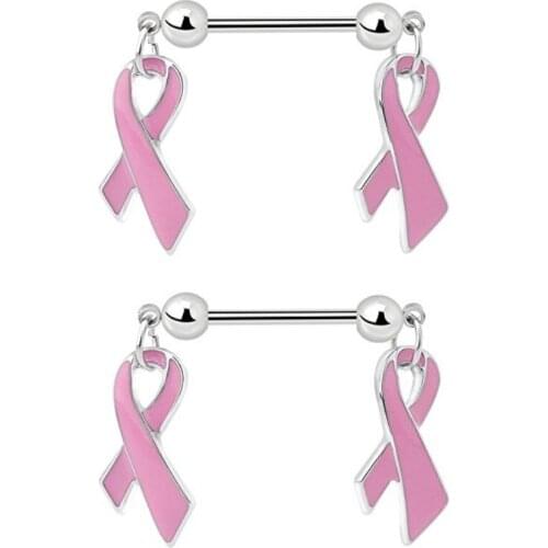 14G Pink Ribbon Nipple Shield Rings Body Piercing Jewelry Shield Bar Ring