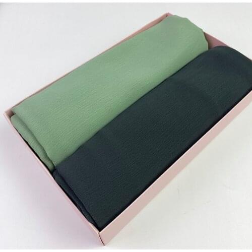 2pc/box Hijab With Box Heavy Chiffon Scarf Wrap Solid Color Shawls Headband Muslim Hijabs Headscarf Gift Box
