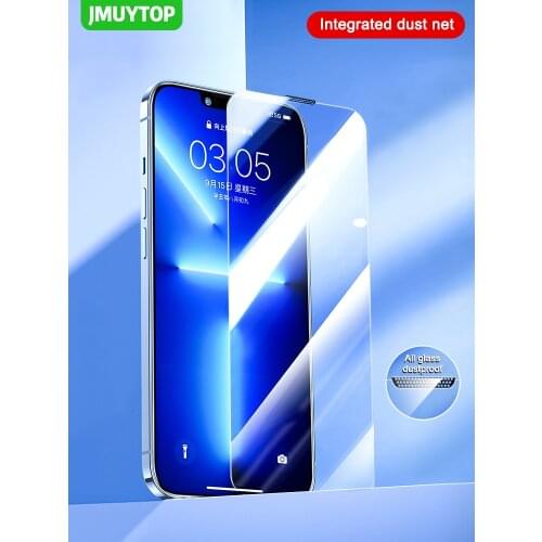 With dust filter 2.5D Arc Tempered Glass For iphone 12 Pro Max iphone13 Screen Protector Premium Oleophobic Full Clear Rimless
