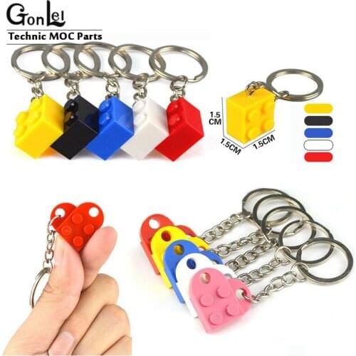 20Pcs/Lot MOC Brick Key Ring Heart Square Oblong Keychain Building Blocks Accessories mixed Colors Kits Set DIY Toys for Kids