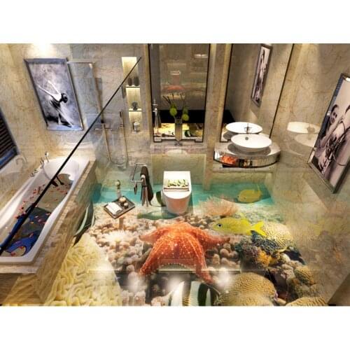 3d Stereoscopic Wallpaper Pvc Vinyl Flooring Sea World Starfish Photo Wall Mural 3D Floor Tiles For Living Room 3D Landscape