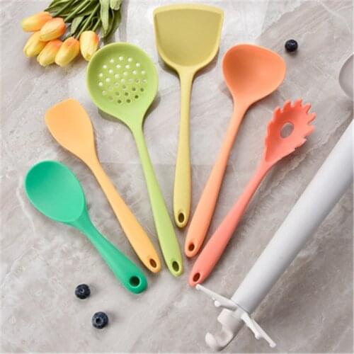 7pcs/Set Silicone Turner Heat Resistant Rubber Spatula Kitchen Utensils Non-Stick for Cooking Baking and Mixing Color