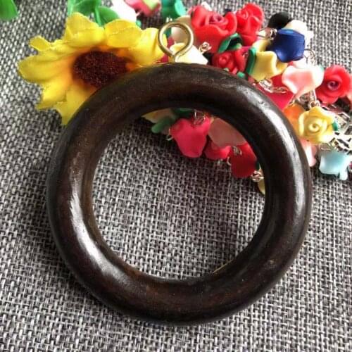 7cm lotus wood curtain ring / wood circle/curtain ring pendant dark brown color painted with hook