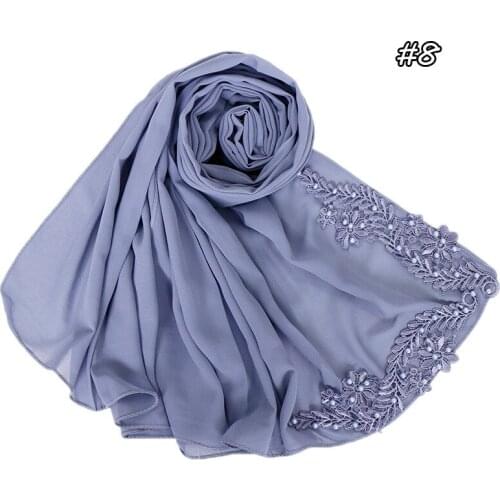70*180cm muslim bubble chiffon hijab scarf malaysia pearls embroidery shawls and wraps islamic headscarf foulard femme