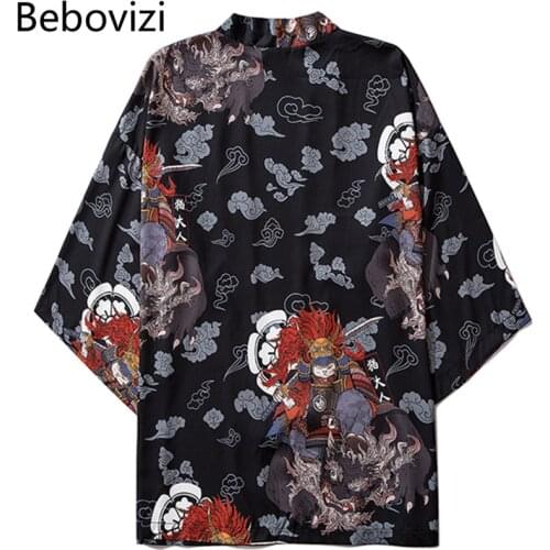 Bebovizi Japanese Style Cat Samurai Streetwear Yukata Men Women Cardigan Harajuku Robe Japan Kimono Haori Traditional Clothes