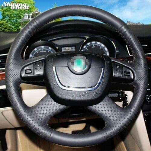 Shining wheat Hand-stitched Black Artificial leather Steering Wheel Cover for Skoda Octavia Octavia a5 a 5 Superb 2012-2013