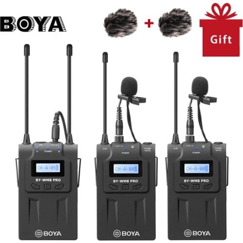BOYA BY-WM8 Pro K2 Dual Channel Wireless Lavalier Microphone System for iPhone for Canon Nikon DSLR cameras Interview Broadcast