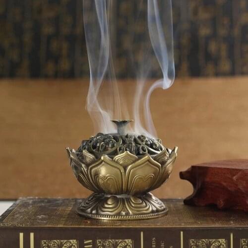 Buddha Alloy Incense Burner Lotus Flower Incense Holder Handmade Censer for Buddhist Home Office Decoration