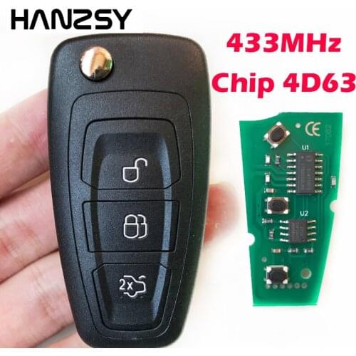 Complete Car Flip key Key For Ford Focus Fiesta 2013 433Mhz 4D63 Chip 3 Button Flip Folding Remote Key Fob Case With HU101 Blade