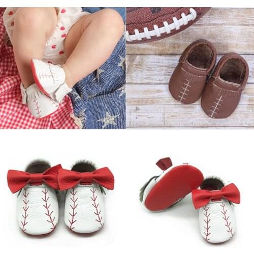 2021 Soft Leather Baby Shoes Genuine Leather Baby Football And Baseball Moccasin For Boys Girls Baby Crawling Shoes