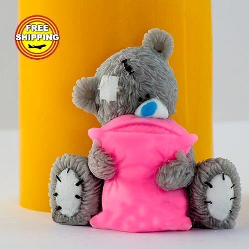 Mold Food Grade Molds Teddy with a Pillow 3D for Soap Making Moulds Animal Mould Silicone Candle PRZY Eco-friendly 54125