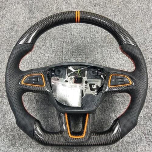 Gloss Carbon Fiber Sports Steering Wheel Leather Replacement for Ford Focus 2014-2018
