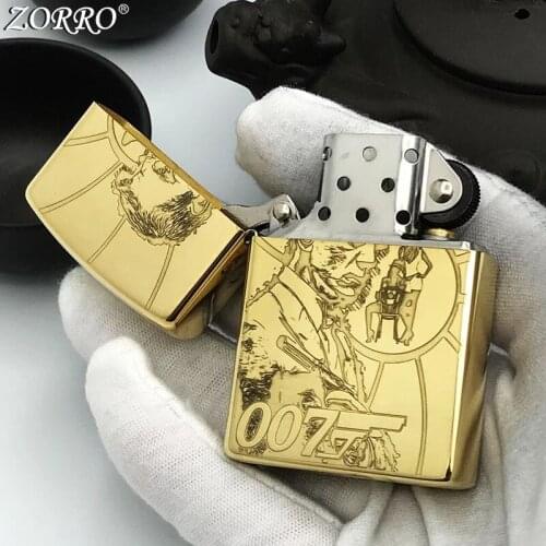 Zorro Kerosene Lighter Pure Copper Brass Carving Classic Character Pattern Gasoline Lighter Men Gift Outside Tool
