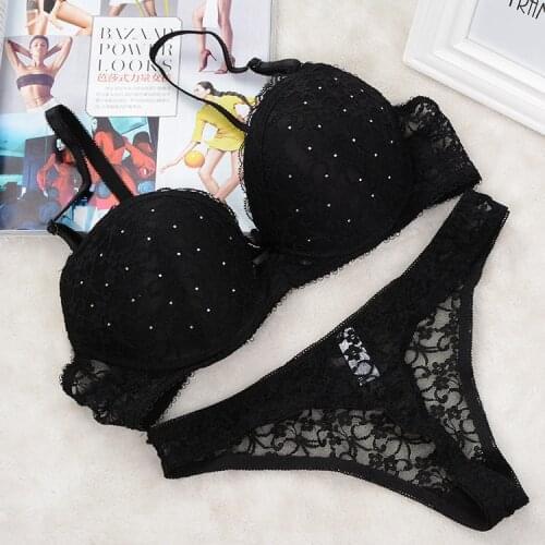 Sexy Women Lace Drill Bras Set Women Push Up Underwear Sets Bra And Thong Bra Briefs Panties Intimates Sets Dot Printed