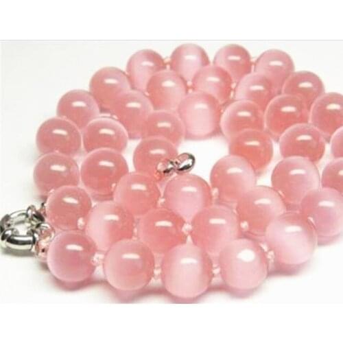 Beautiful 10mm pink Mexican opal cat eyes stone beads diy necklace semi-precious high quality fashion jewelry 18'' MY5323