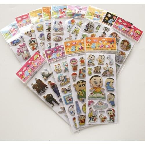 1pc cartoon patterns Fashion Brand Kids Toys Cartoon 3D Stickers Children girls boys PVC Stickers Bubble Stickers