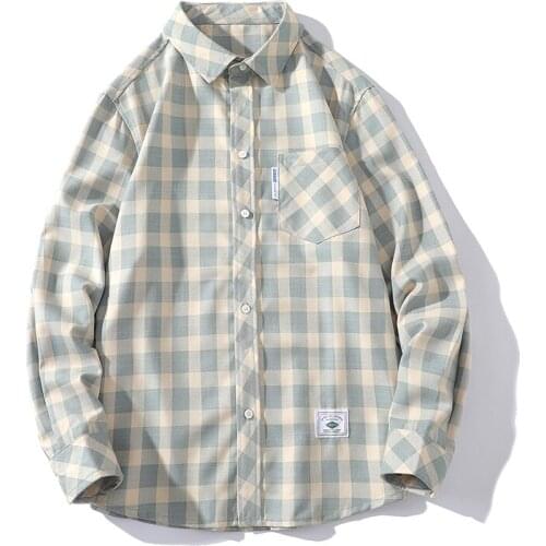 Men Harajuku Color Block Plaid Shirt 2021 Mens Streetwear Thick Shirts Long Sleeve Male Casual Vintage Korean Fashions Clothes