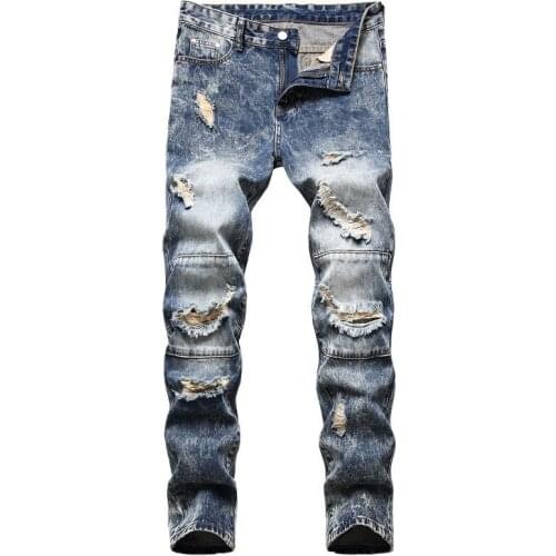 Mens Fashion Hi Street Ripped Vintage Jeans Pants With Holes Streetwear Destroyed Retro Denim Trousers Bottoms Plus Size 29-42