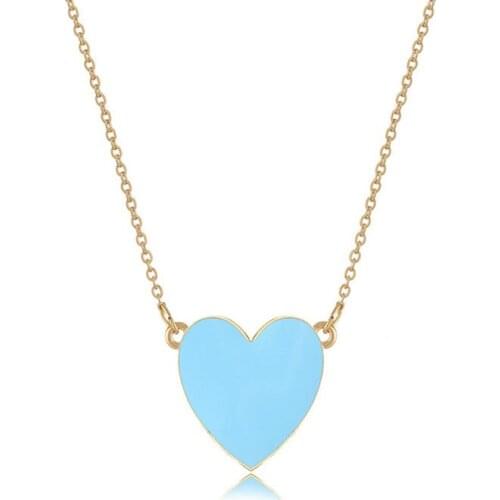 New Trendy Heart Necklace Znic Alloy Gold Black Blue Fuchsia Heart Enamel Fashion Necklaces Jewelry For Women Girls Gift, 1 PC