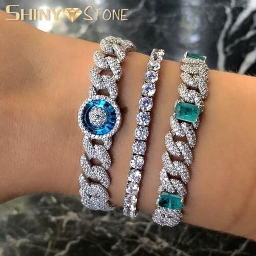 New Iced Out Bling Blue CZ Round Eyes Bracelets Rose Gold Color Zircon Cubann Miami Link Chain Eye Chamr Bracelet Women Jewelry
