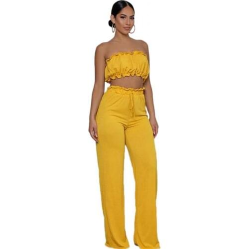 Pure Color Trousers Suit Sexy Womens Trousers + Ultra Short Tube Top Two-piece Suit Summer African New Casual Womens Clothing