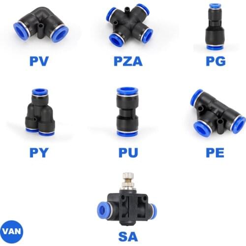 1PC T/Y/L/Straight Type Pneumatic Push In Fittings For Air/Water Hose and Tube Connector 4 to 16mm PU/PV/PY/PE/PU/PZA/PG/SA