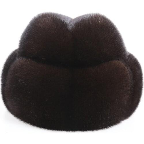LUXURY Winter Fur Hats Male Import Mink Fur Straw Bomber Hats For Man OutdoorThermal Warm Ear Protection Russian Caps